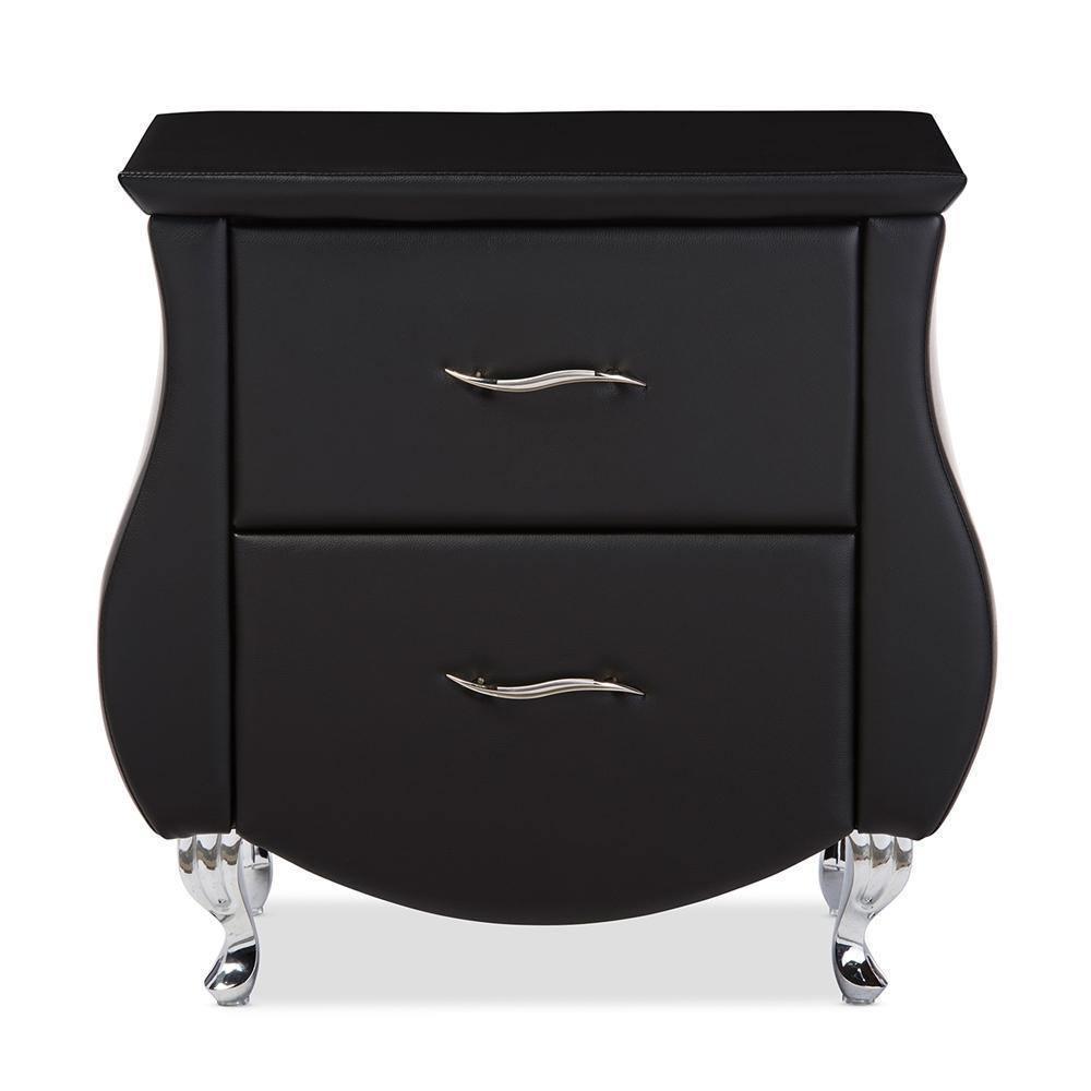 Erin Modern and Contemporary Black Faux Leather Upholstered Nightstand FredCo