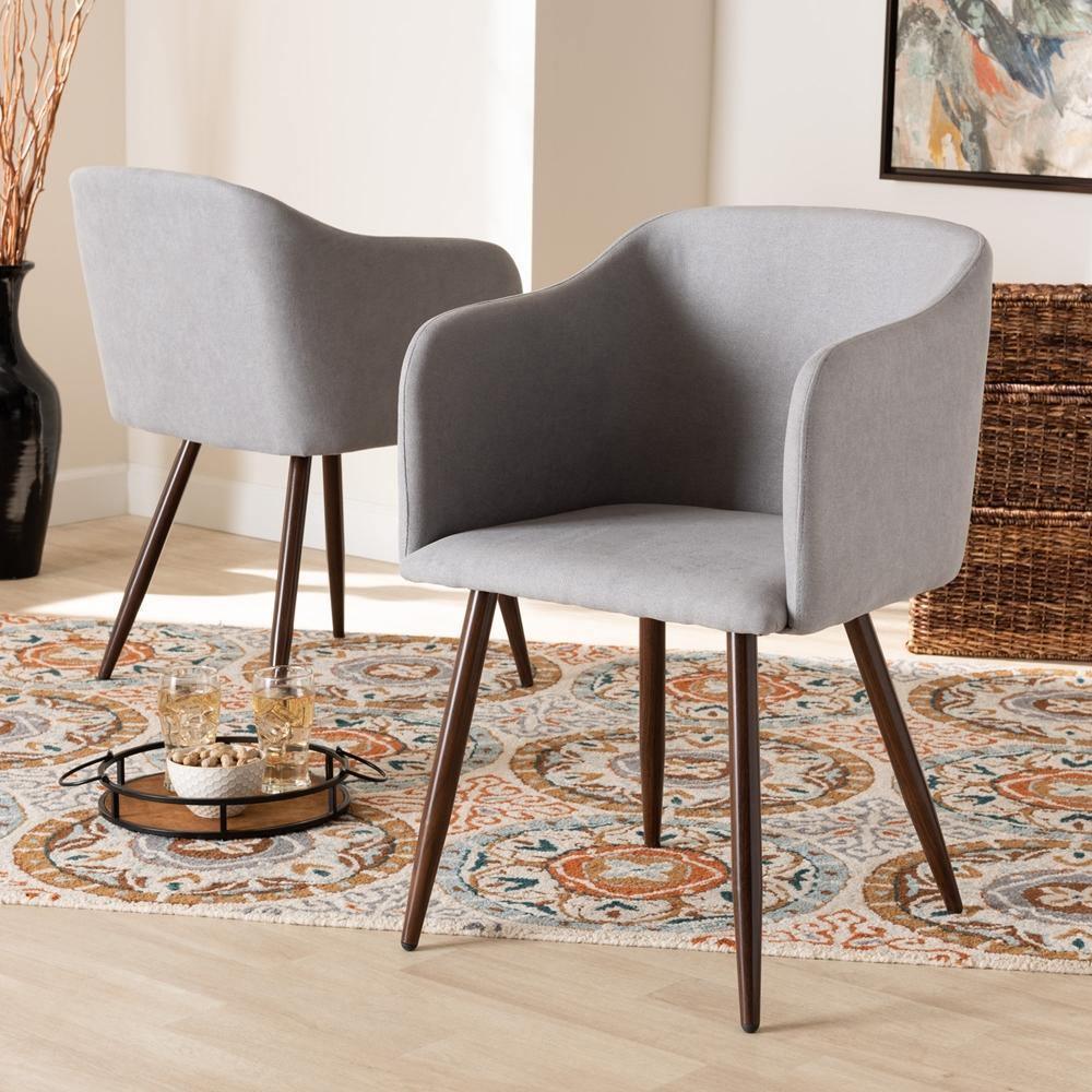 Eris Mid-Century Contemporary Grey Fabric Upholstered and Walnut Finished 2-Piece Dining Chair Set FredCo