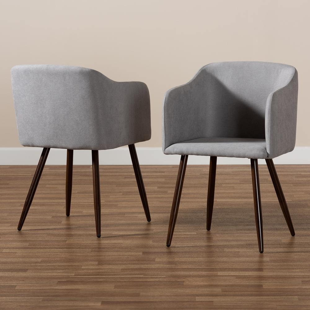 Eris Mid-Century Contemporary Grey Fabric Upholstered and Walnut Finished 2-Piece Dining Chair Set FredCo