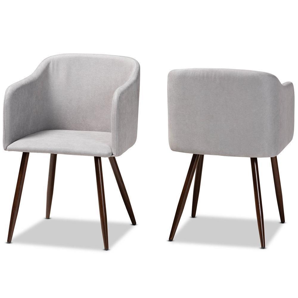 Eris Mid-Century Contemporary Grey Fabric Upholstered and Walnut Finished 2-Piece Dining Chair Set FredCo