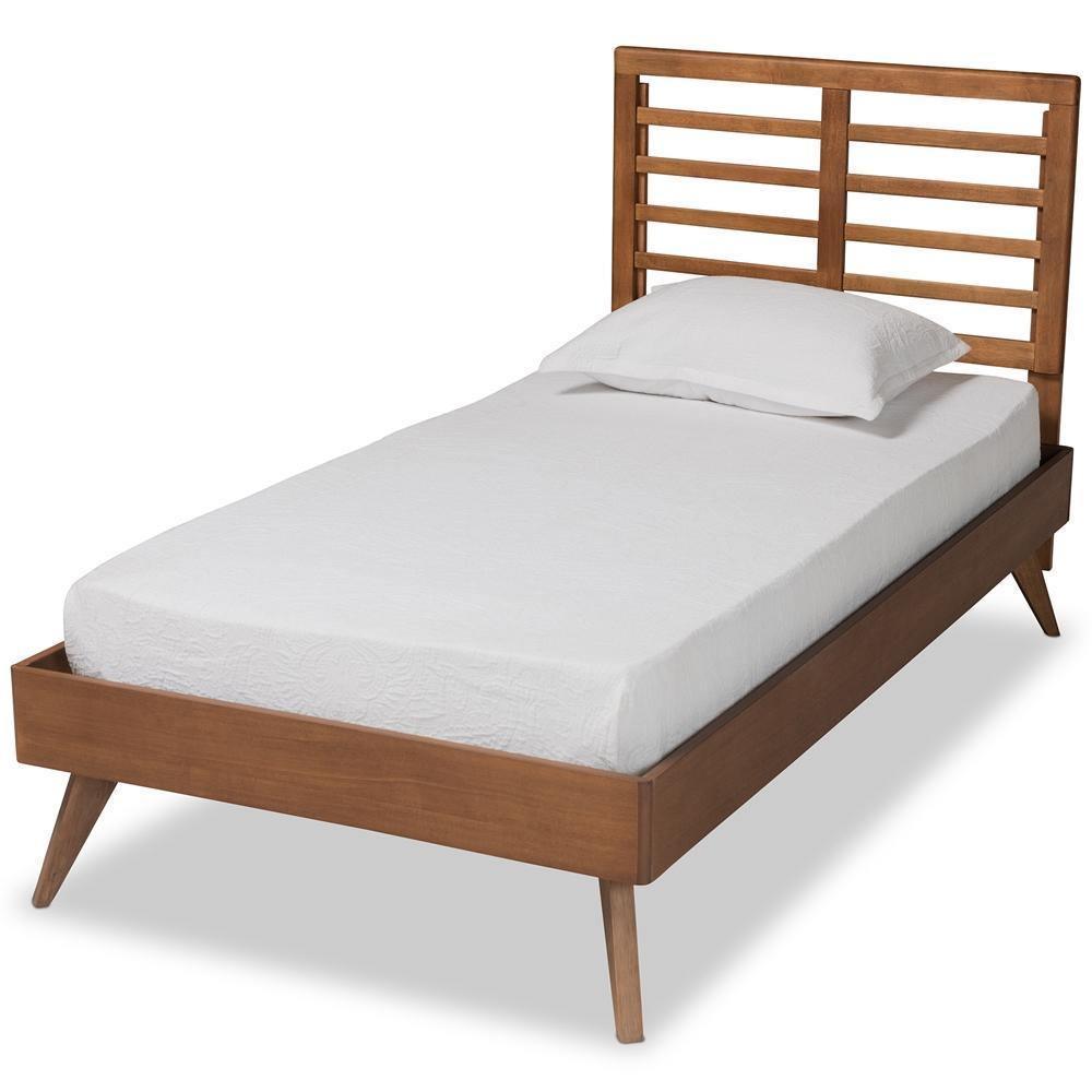 Eris Mid-Century Modern Walnut Brown Finished Wood Twin Size Platform Bed FredCo
