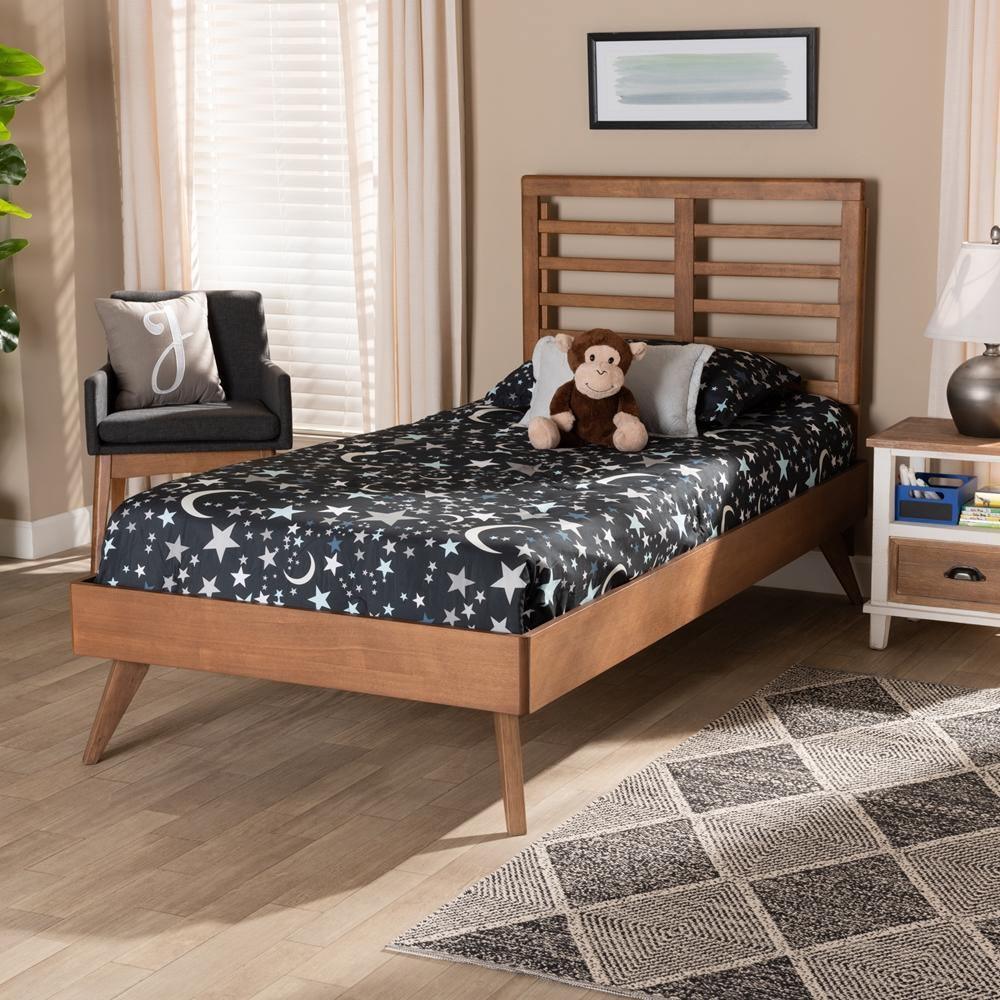Eris Mid-Century Modern Walnut Brown Finished Wood Twin Size Platform Bed FredCo