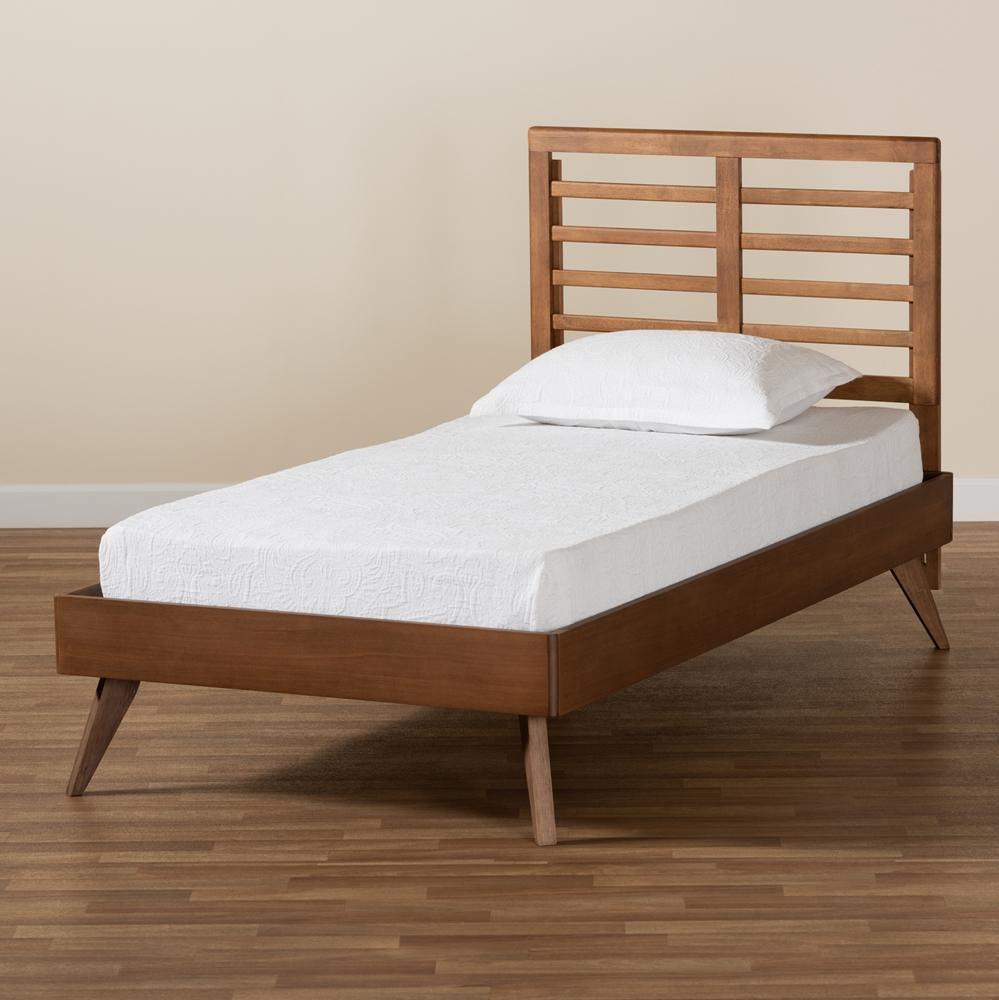 Eris Mid-Century Modern Walnut Brown Finished Wood Twin Size Platform Bed FredCo