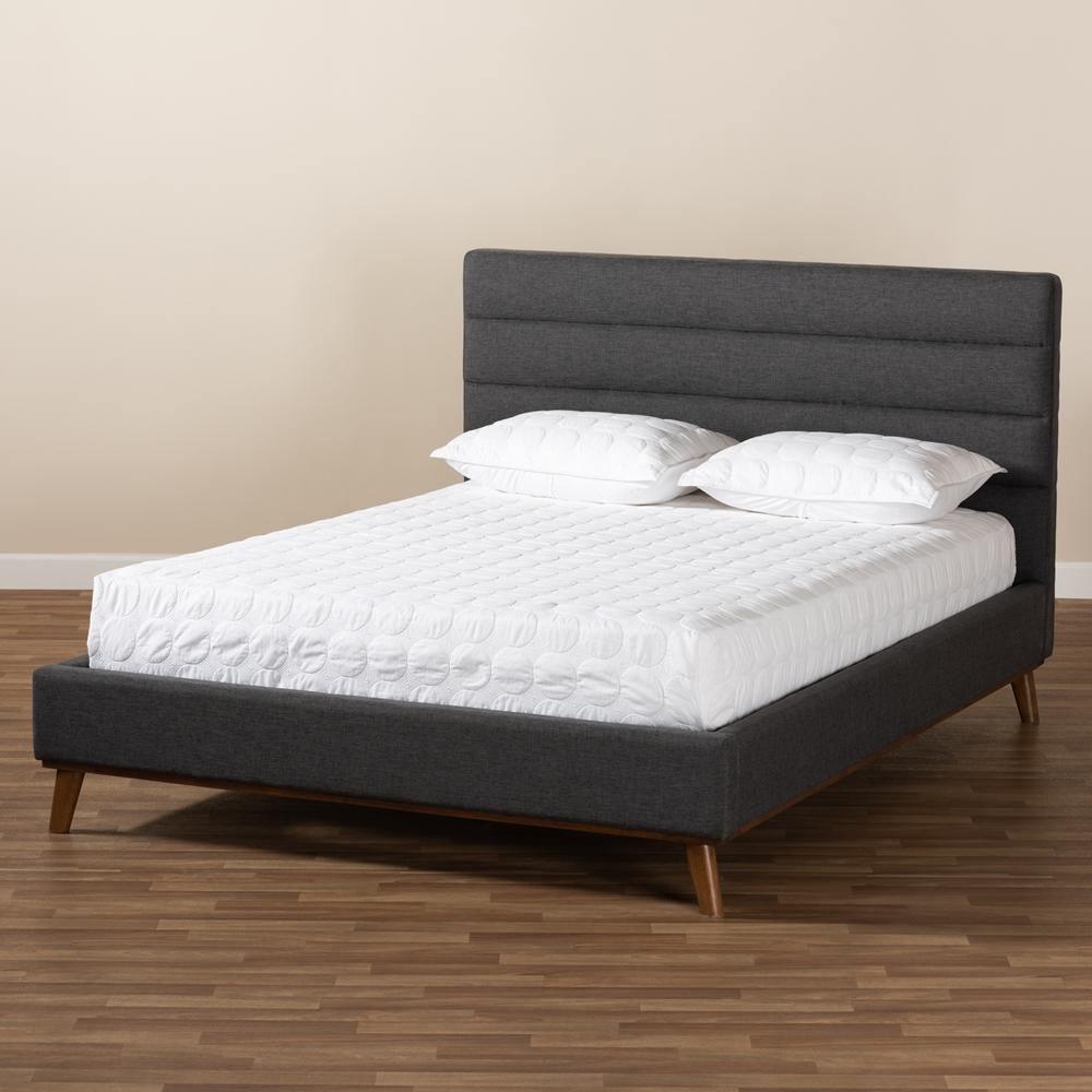 Erlend Mid-Century Modern Dark Grey Fabric Upholstered King Size Platform Bed FredCo