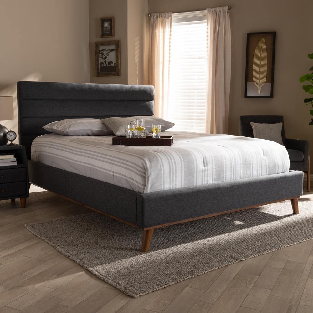 Erlend Mid-Century Modern Dark Grey Fabric Upholstered King Size Platform Bed FredCo
