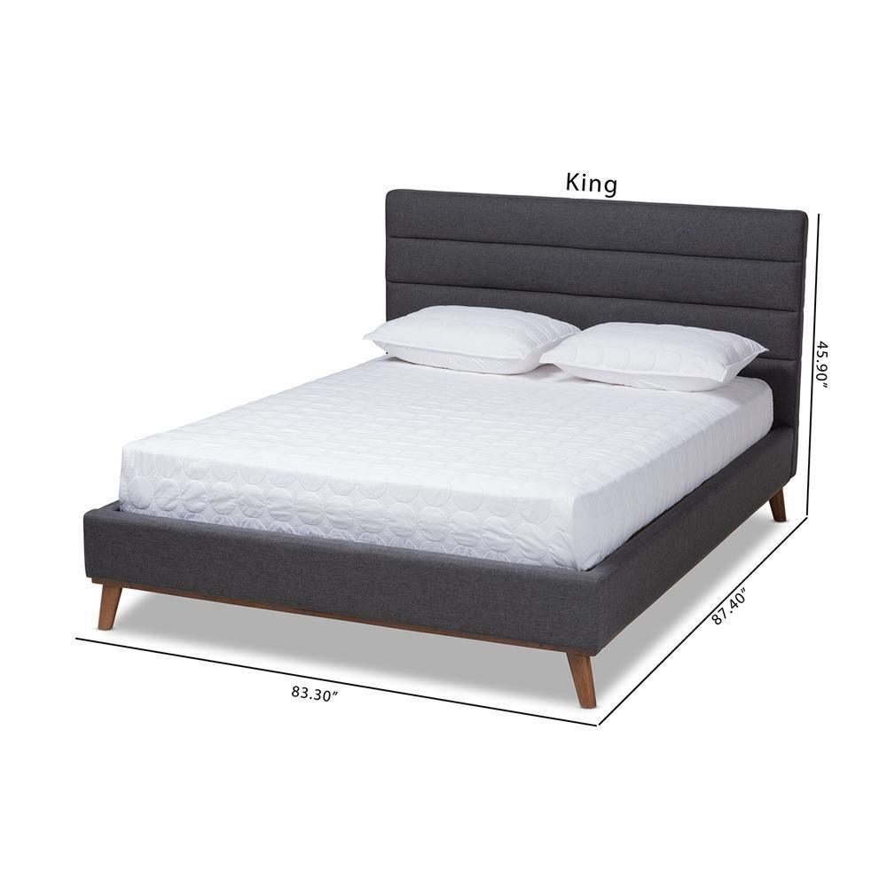 Erlend Mid-Century Modern Dark Grey Fabric Upholstered King Size Platform Bed FredCo