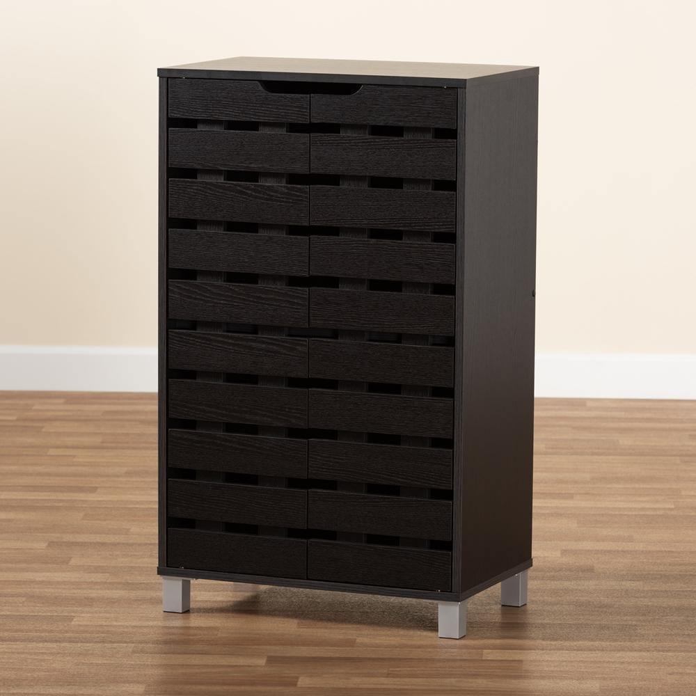 Ernest Modern and Contemporary Dark Brown Finished Wood 2-Door Shoe Storage Cabinet FredCo