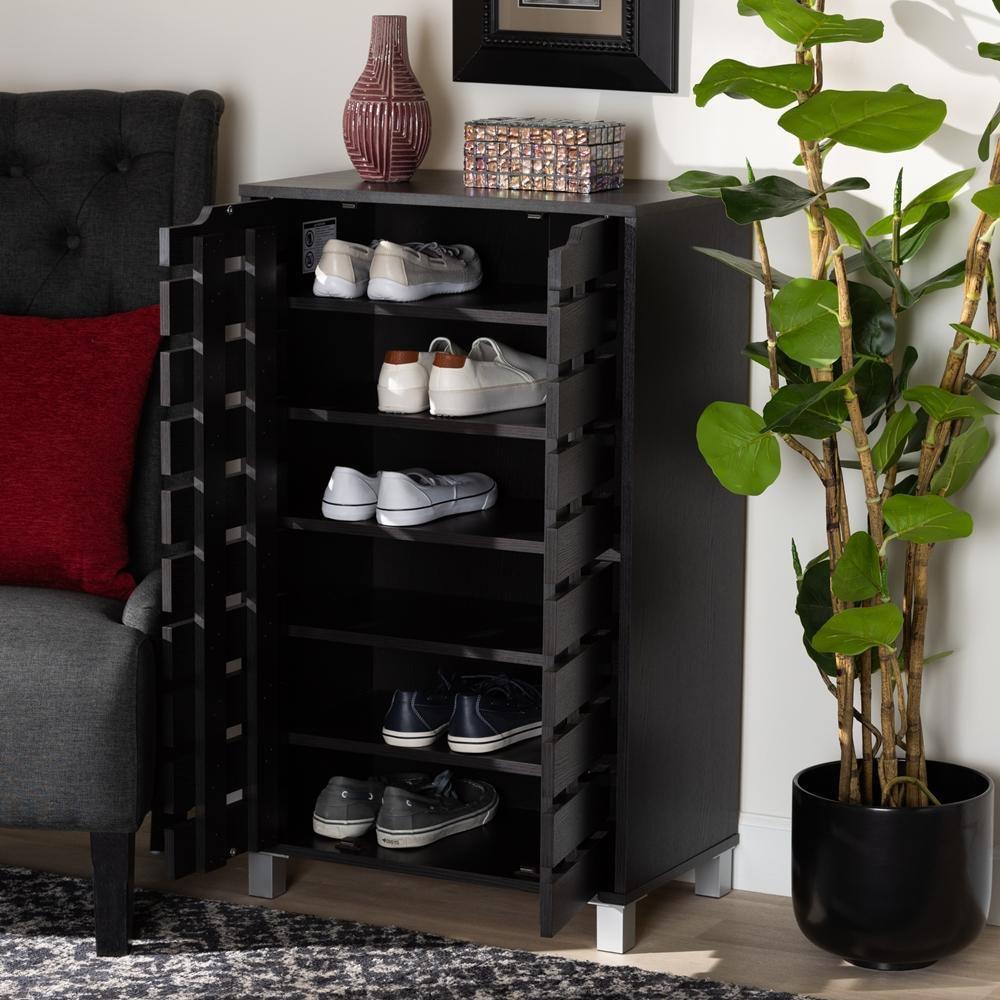 Ernest Modern and Contemporary Dark Brown Finished Wood 2-Door Shoe Storage Cabinet FredCo