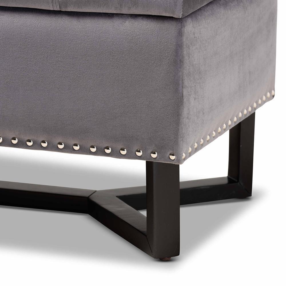 Esther Modern and Contemporary Grey Velvet Fabric Upholstered and Dark Brown Finished Wood Storage Ottoman FredCo