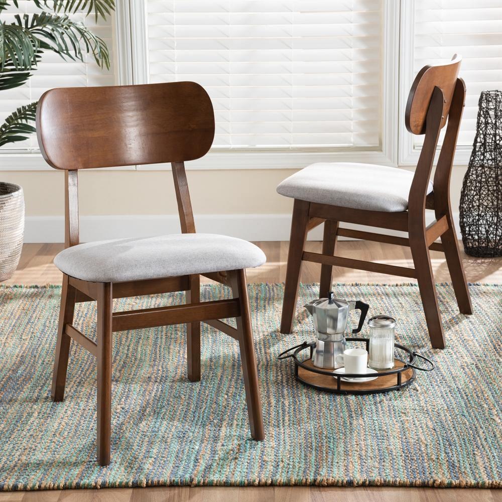 Euclid Mid-Century Modern Grey Fabric Upholstered and Walnut Brown Finished Wood 2-Piece Dining Chair Set FredCo