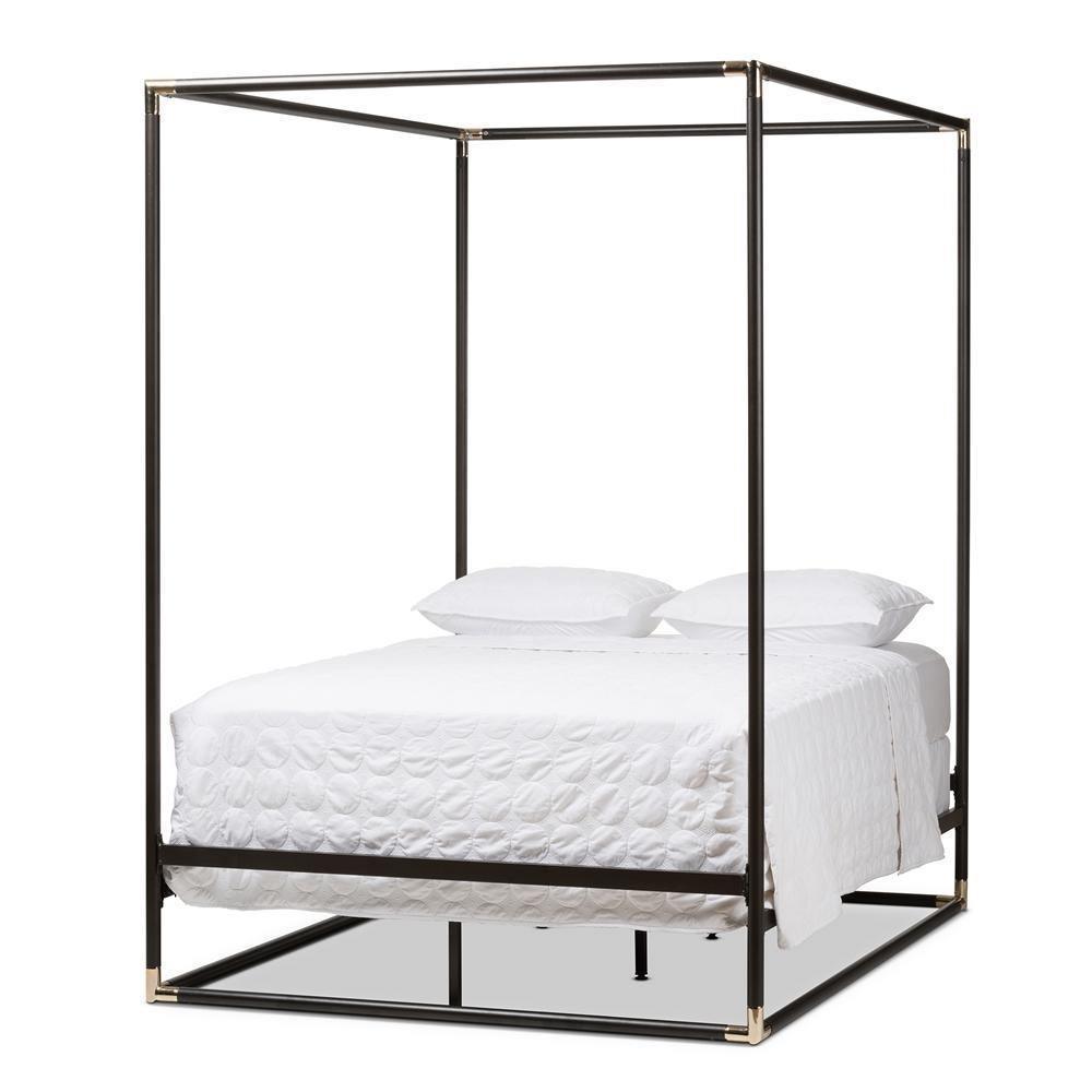 Eva Modern and Contemporary Dark Bronze Metal Canopy Queen Bed FredCo