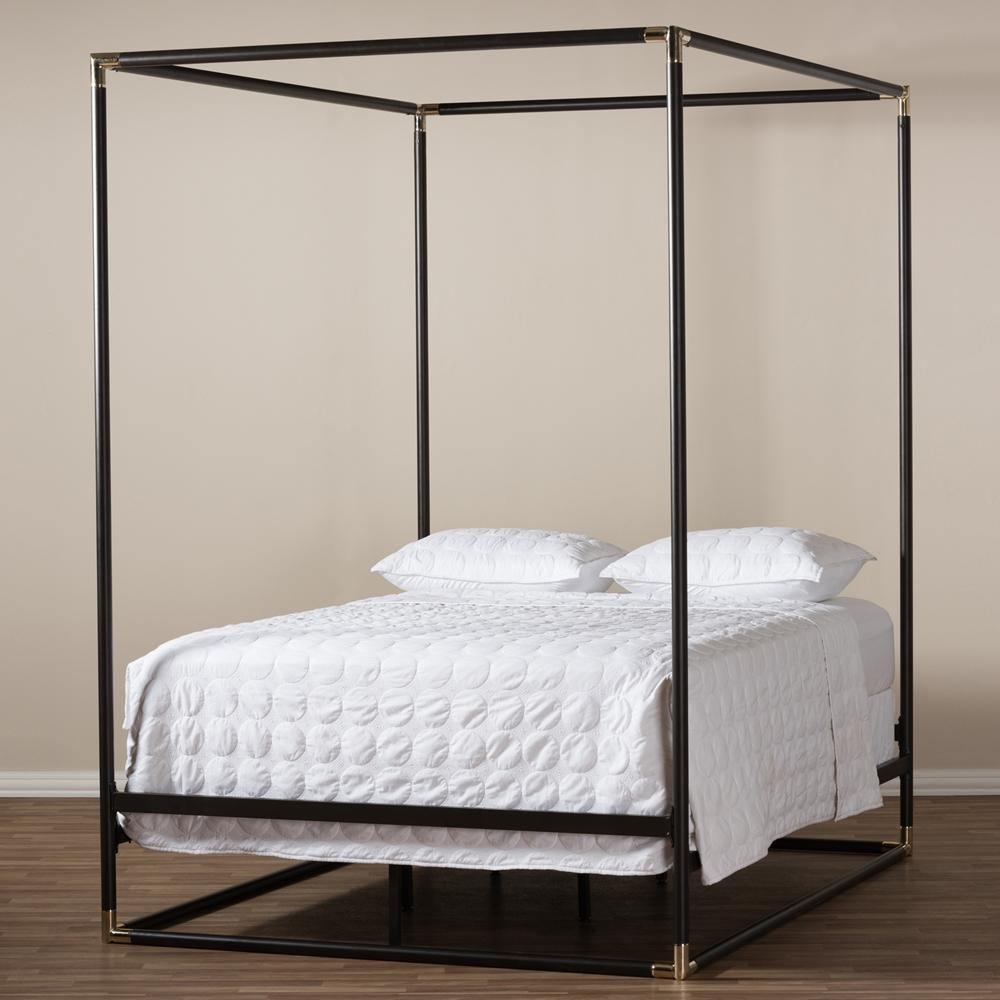 Eva Modern and Contemporary Dark Bronze Metal Canopy Queen Bed FredCo