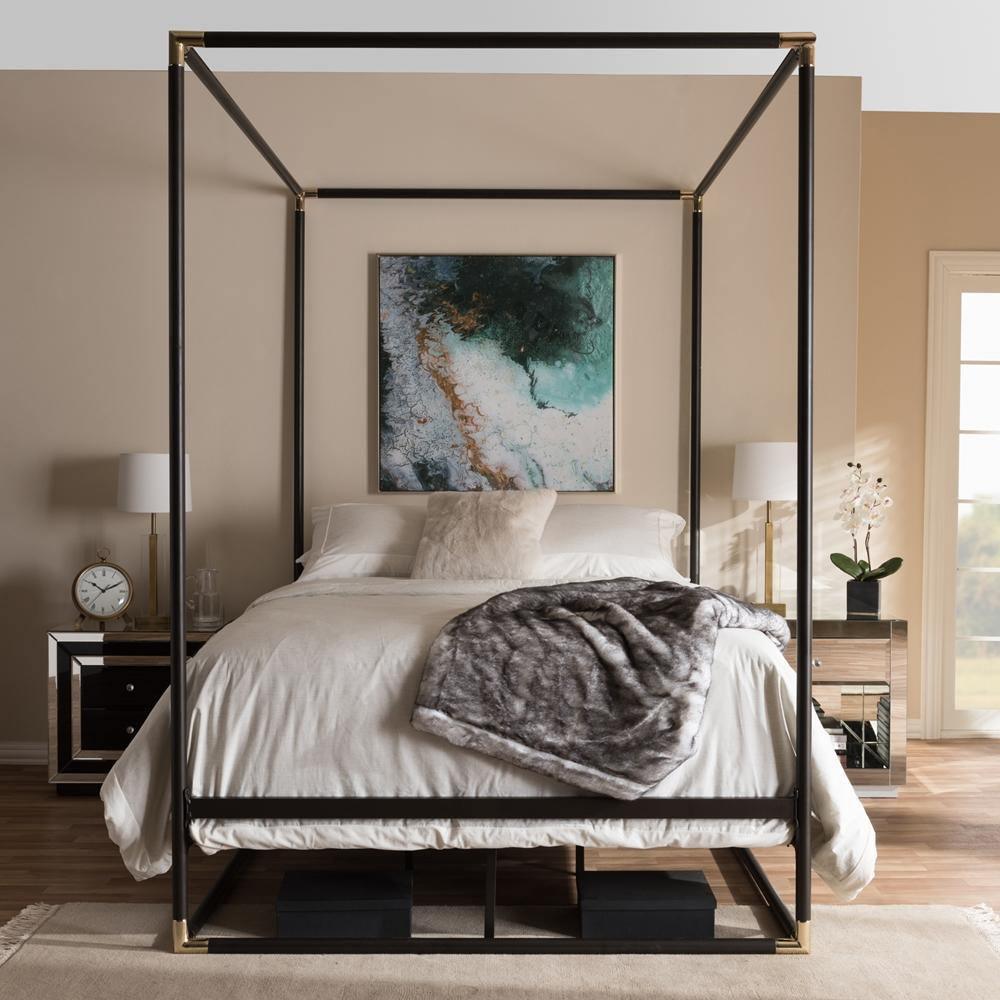 Eva Modern and Contemporary Dark Bronze Metal Canopy Queen Bed FredCo