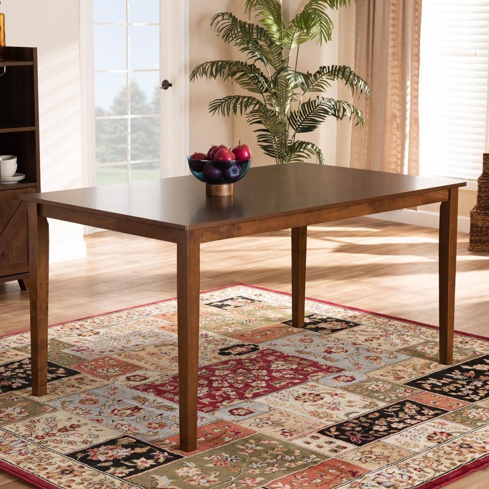 Eveline Modern and Contemporary Walnut Brown Finished Rectangular Wood Dining Table FredCo