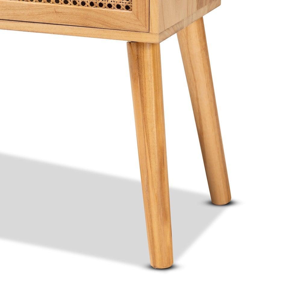Falan Mid-Century Modern Oak Brown Finished Wood 2-Drawer Console Table with Rattan FredCo
