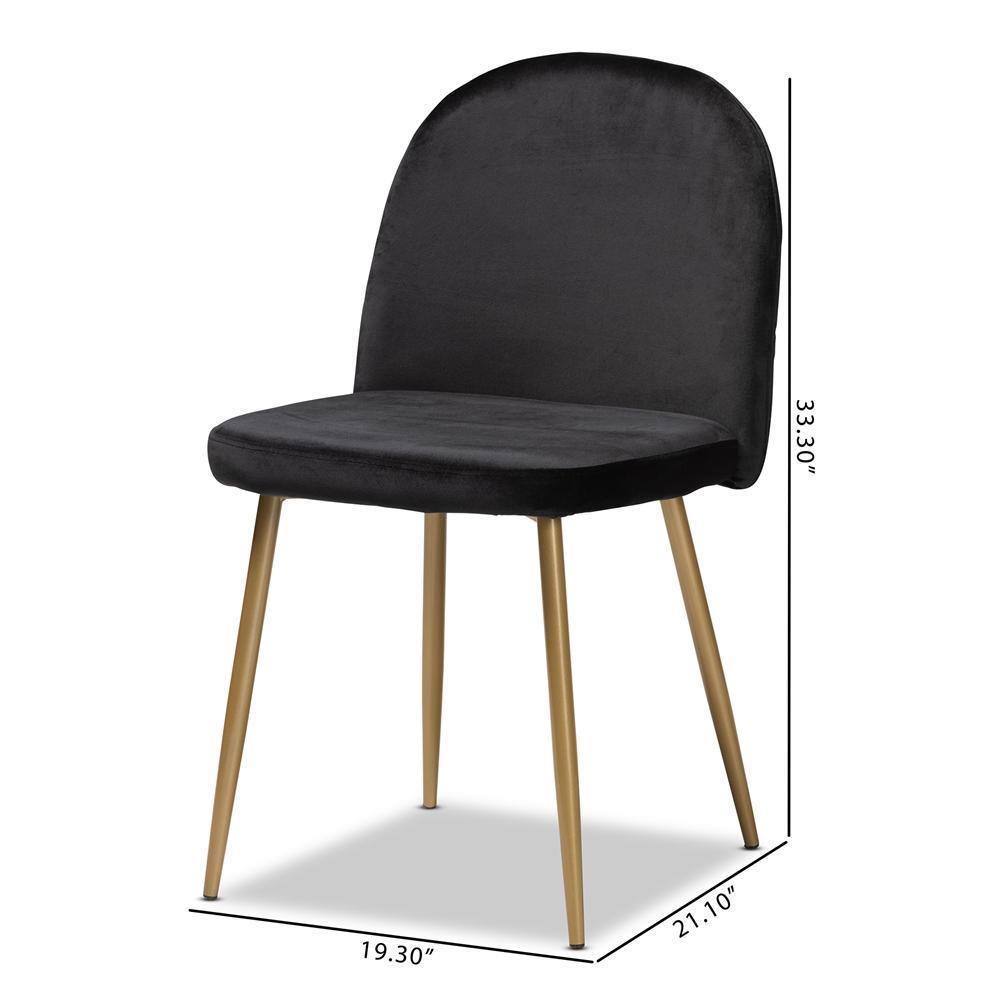 Fantine Modern Luxe and Glam Black Velvet Fabric Upholstered and Gold Finished Metal 2-Piece Dining Chair Set FredCo