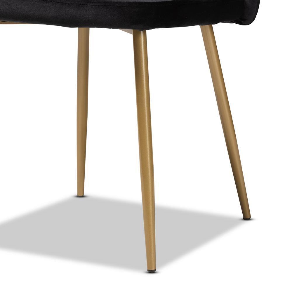 Fantine Modern Luxe and Glam Black Velvet Fabric Upholstered and Gold Finished Metal 2-Piece Dining Chair Set FredCo