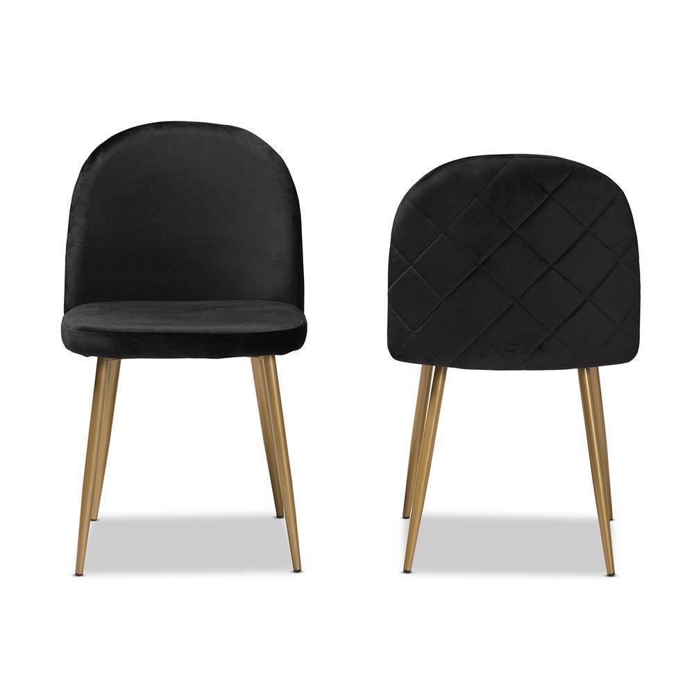 Fantine Modern Luxe and Glam Black Velvet Fabric Upholstered and Gold Finished Metal 2-Piece Dining Chair Set FredCo