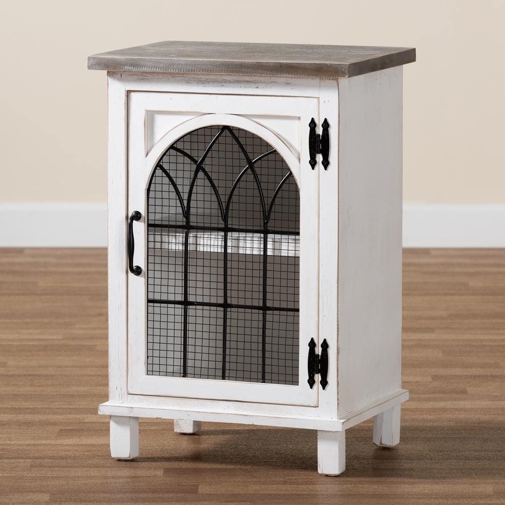 Faron Classic and Traditional Farmhouse Two-Tone Distressed White and Oak Brown Finished Wood 1-Door Nightstand FredCo