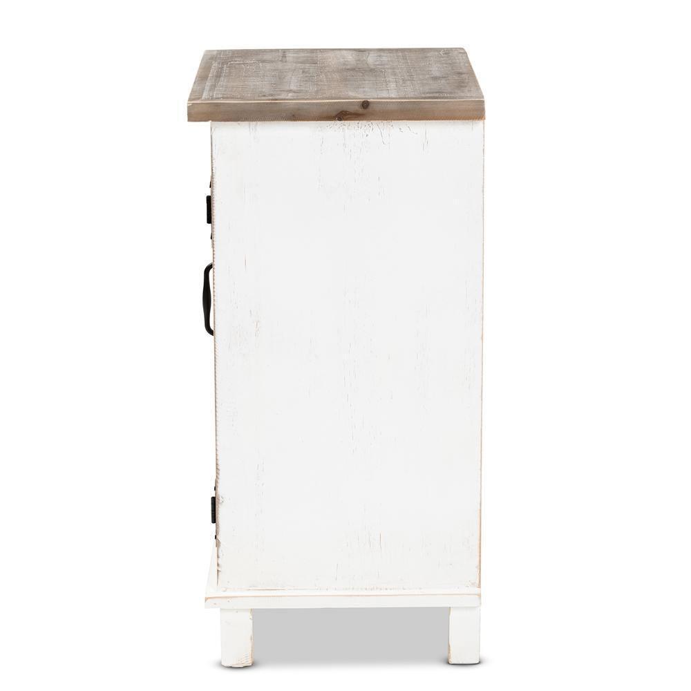 Faron Classic and Traditional Farmhouse Two-Tone Distressed White and Oak Brown Finished Wood 1-Door Nightstand FredCo