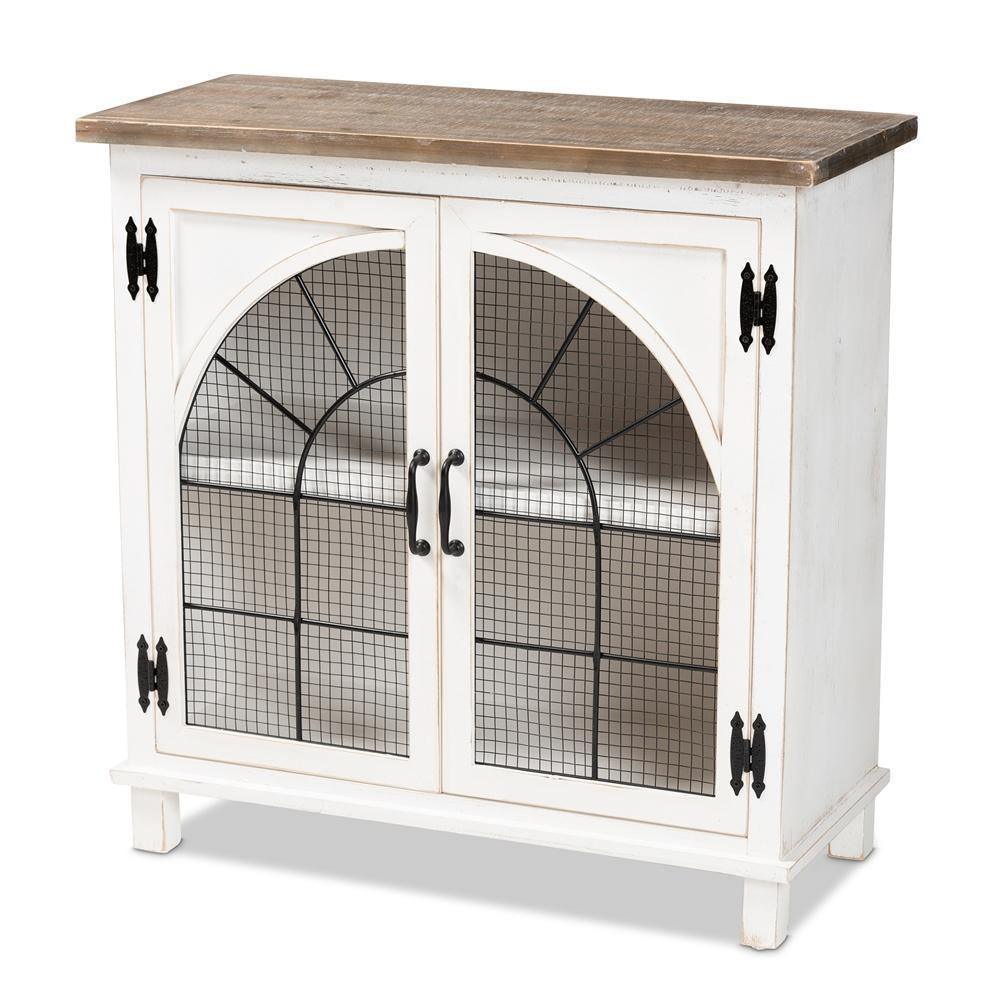 Faron Classic and Traditional Farmhouse Two-Tone Distressed White and Oak Brown Finished Wood 2-Door Storage Cabinet FredCo