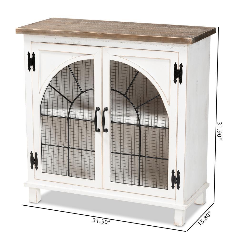 Faron Classic and Traditional Farmhouse Two-Tone Distressed White and Oak Brown Finished Wood 2-Door Storage Cabinet FredCo