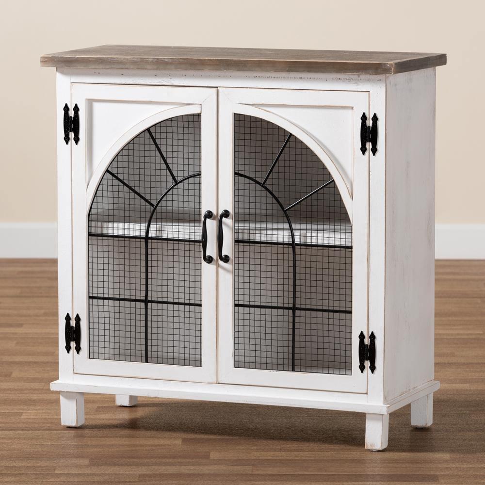 Faron Classic and Traditional Farmhouse Two-Tone Distressed White and Oak Brown Finished Wood 2-Door Storage Cabinet FredCo