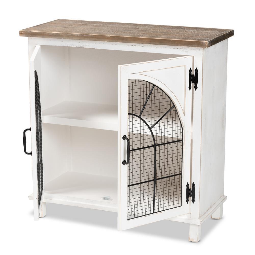 Faron Classic and Traditional Farmhouse Two-Tone Distressed White and Oak Brown Finished Wood 2-Door Storage Cabinet FredCo