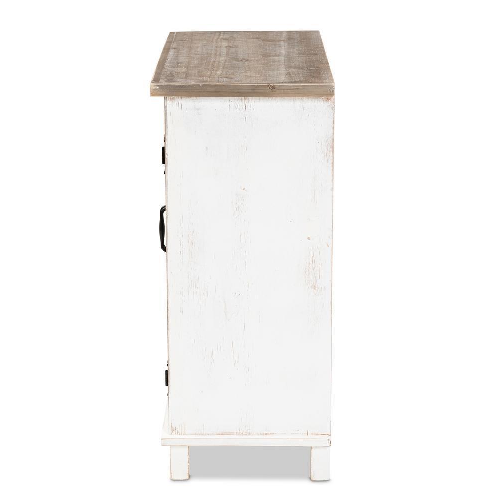 Faron Classic and Traditional Farmhouse Two-Tone Distressed White and Oak Brown Finished Wood 2-Door Storage Cabinet FredCo