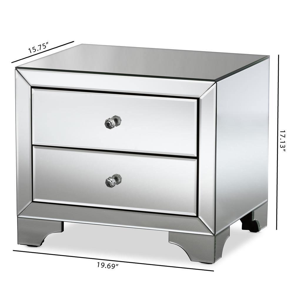 Farrah Hollywood Regency Glamour Style Mirrored 2-Drawer Nightstand FredCo
