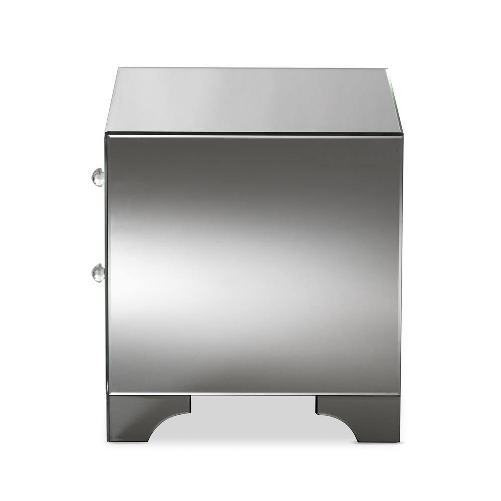 Farrah Hollywood Regency Glamour Style Mirrored 2-Drawer Nightstand FredCo