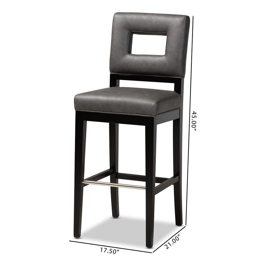 Faustino Modern and Contemporary Grey Faux Leather Upholstered Black Finished Wood Bar Stool FredCo