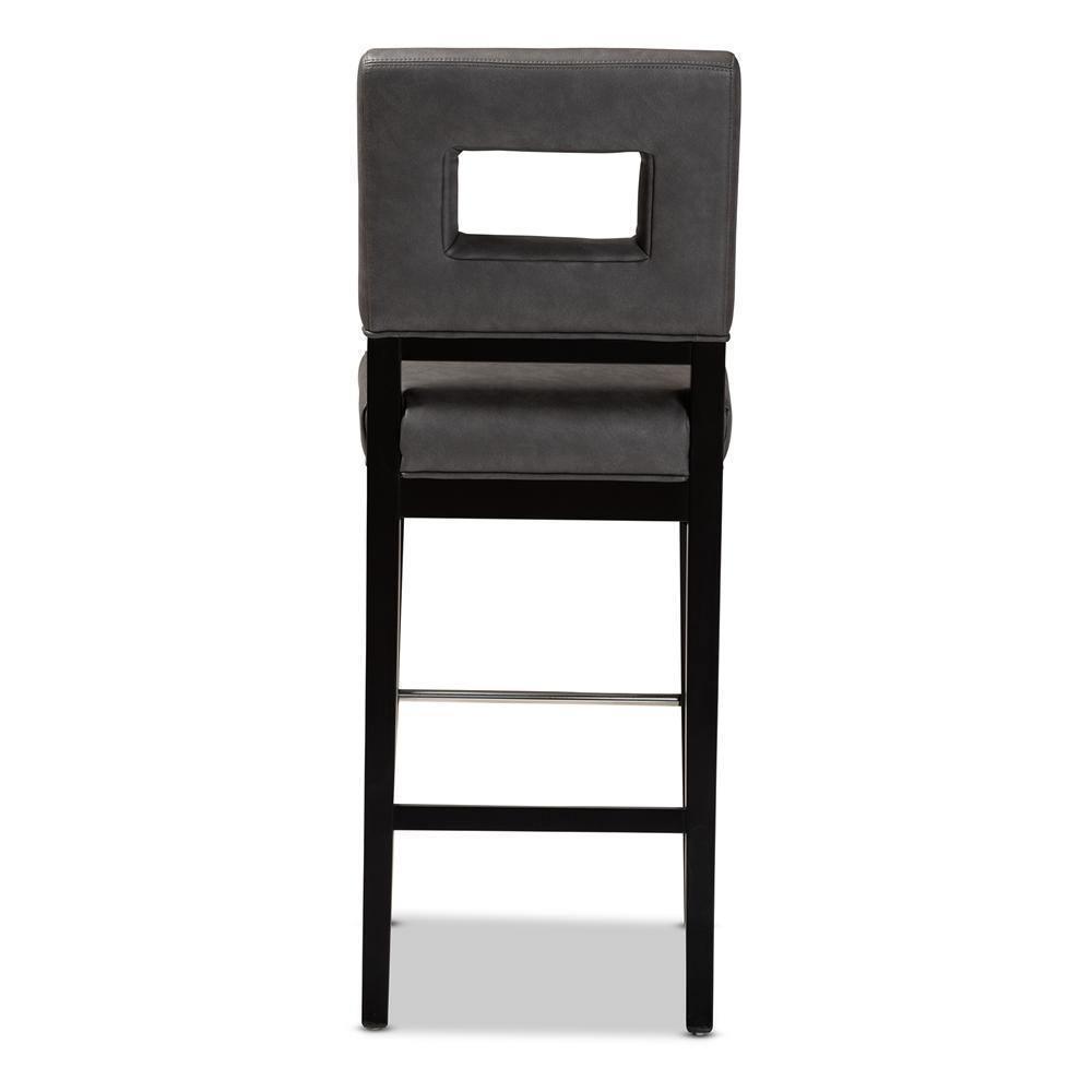 Faustino Modern and Contemporary Grey Faux Leather Upholstered Black Finished Wood Bar Stool FredCo