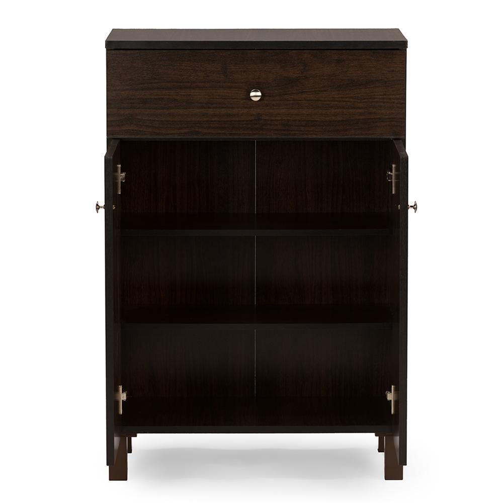 Felda Dark Brown Modern Shoe Cabinet with 2 Doors and Drawer FredCo