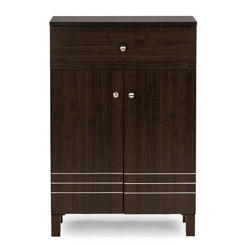 Felda Dark Brown Modern Shoe Cabinet with 2 Doors and Drawer FredCo