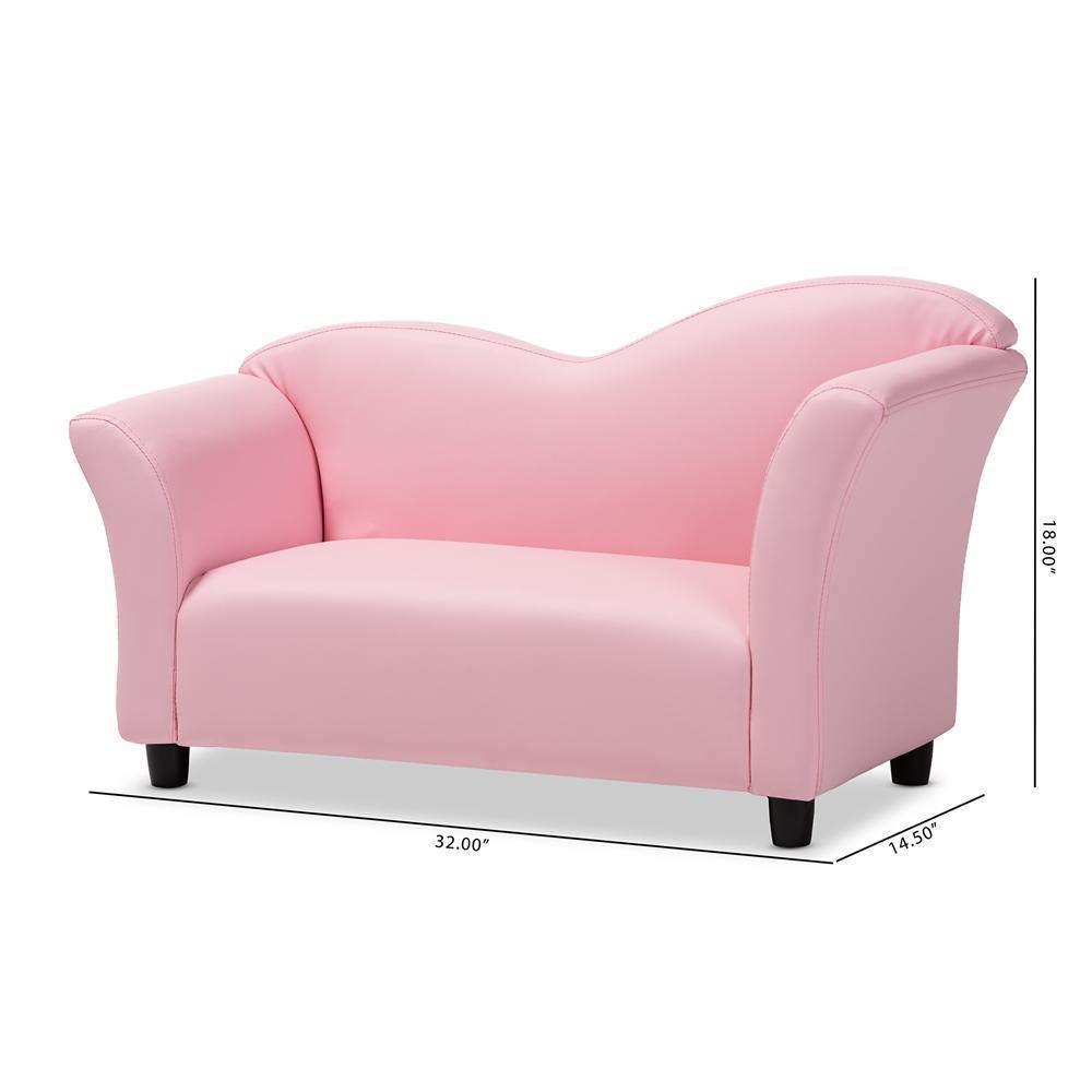 Felice Modern and Contemporary Pink Faux Leather Kids 2-Seater Loveseat FredCo