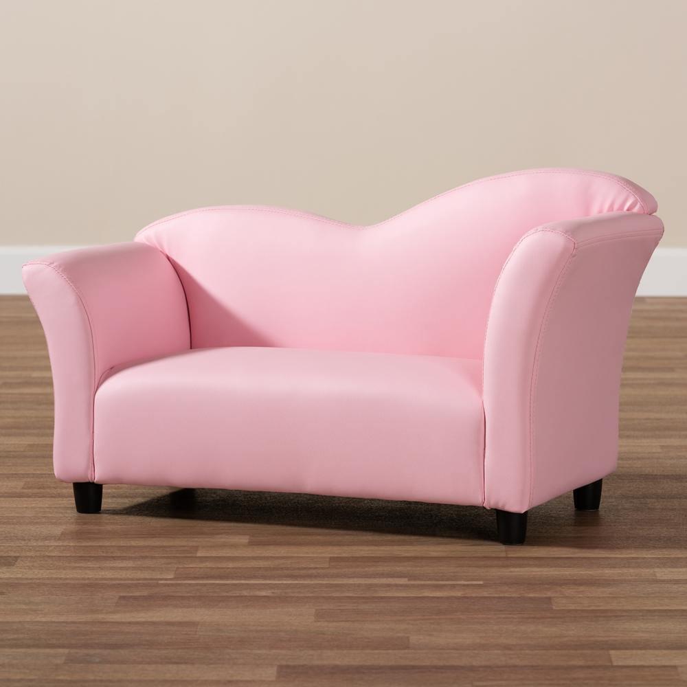 Felice Modern and Contemporary Pink Faux Leather Kids 2-Seater Loveseat FredCo