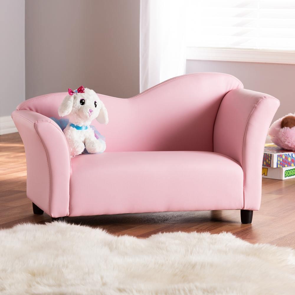 Felice Modern and Contemporary Pink Faux Leather Kids 2-Seater Loveseat FredCo