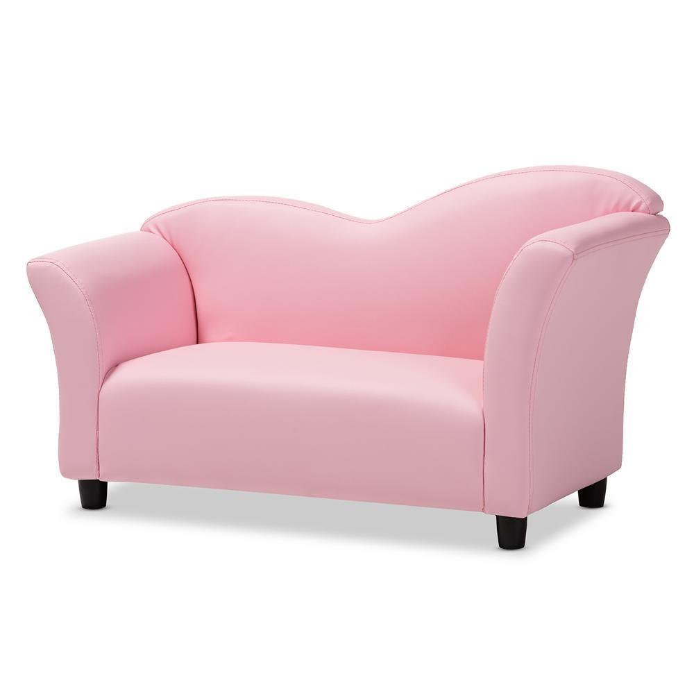 Felice Modern and Contemporary Pink Faux Leather Kids 2-Seater Loveseat FredCo
