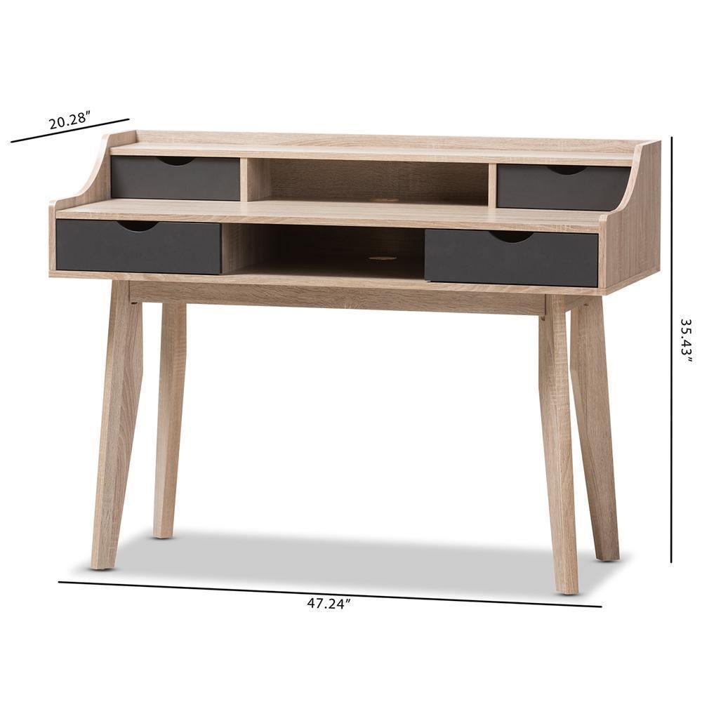 Fella Mid-Century Modern 4-Drawer Oak and Grey Wood Study Desk FredCo