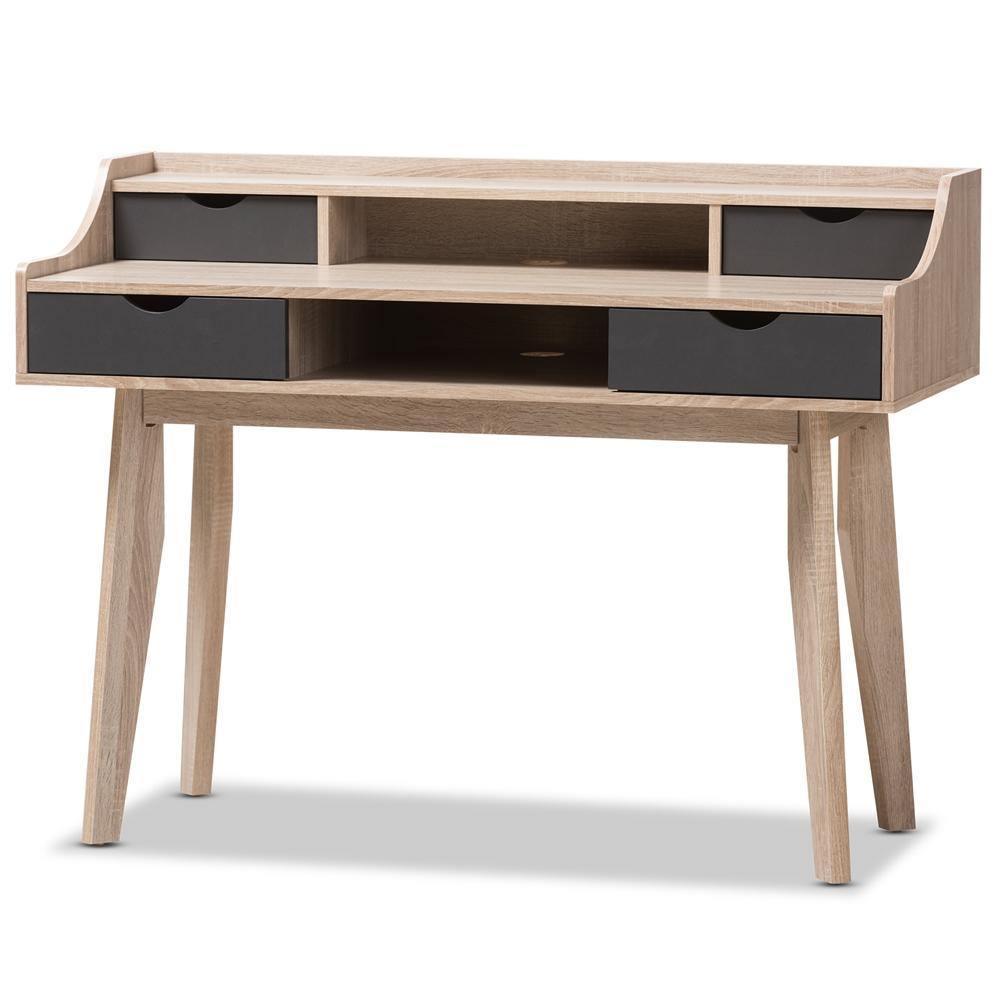 Fella Mid-Century Modern 4-Drawer Oak and Grey Wood Study Desk FredCo