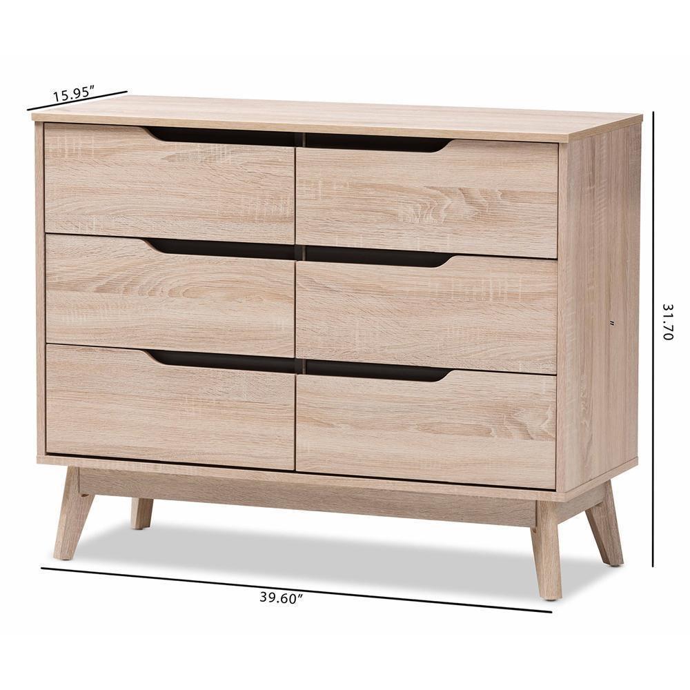 Fella Mid-Century Modern Two-Tone Oak and Grey Wood 6-Drawer Dresser FredCo
