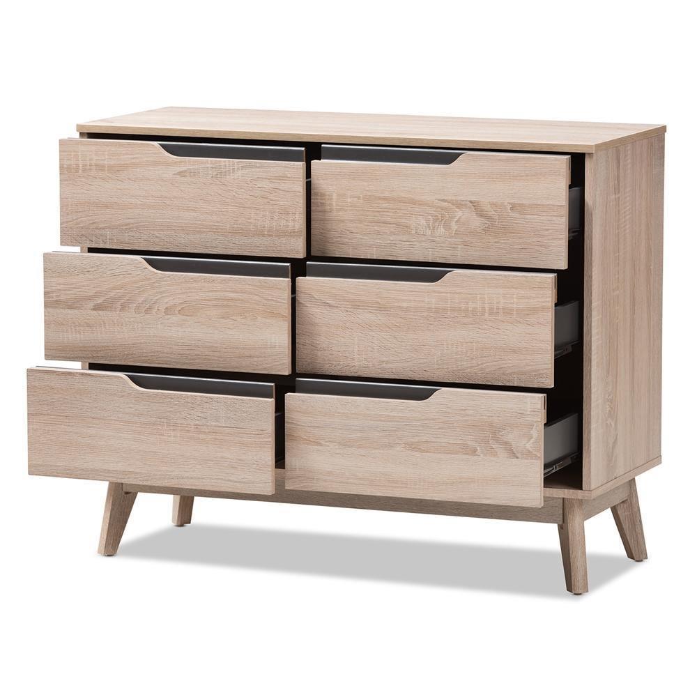 Fella Mid-Century Modern Two-Tone Oak and Grey Wood 6-Drawer Dresser FredCo