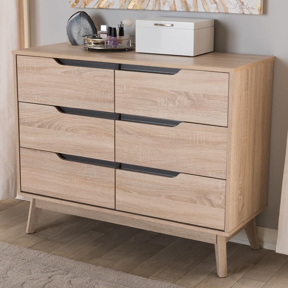 Fella Mid-Century Modern Two-Tone Oak and Grey Wood 6-Drawer Dresser FredCo