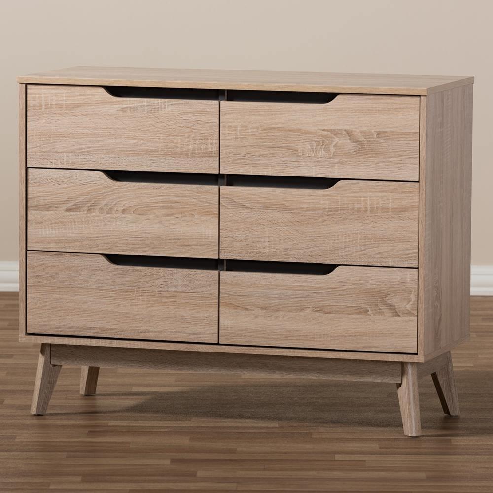 Fella Mid-Century Modern Two-Tone Oak and Grey Wood 6-Drawer Dresser FredCo