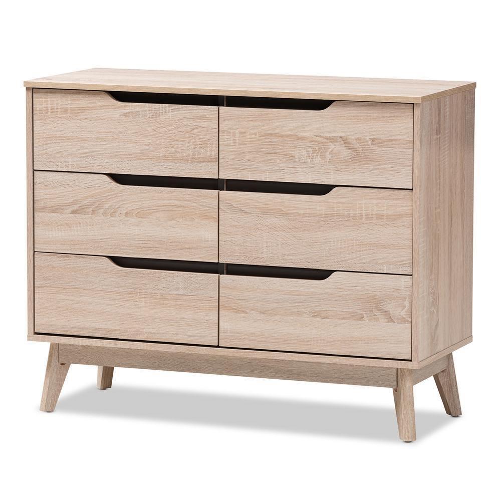 Fella Mid-Century Modern Two-Tone Oak and Grey Wood 6-Drawer Dresser FredCo