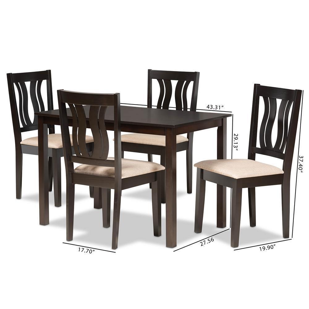 Fenton Modern and Contemporary Sand Fabric Upholstered and Dark Brown Finished Wood 5-Piece Dining Set FredCo