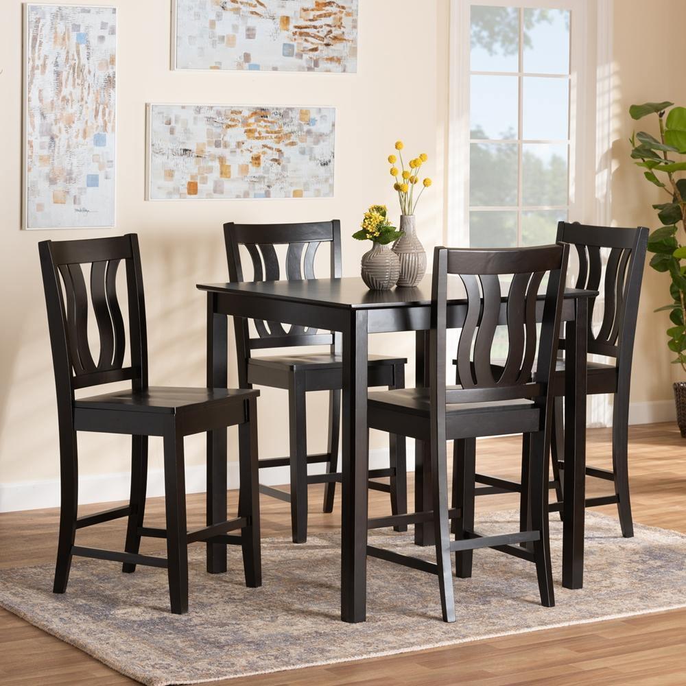 Fenton Modern and Contemporary Transitional Dark Brown Finished Wood 5-Piece Pub Set FredCo