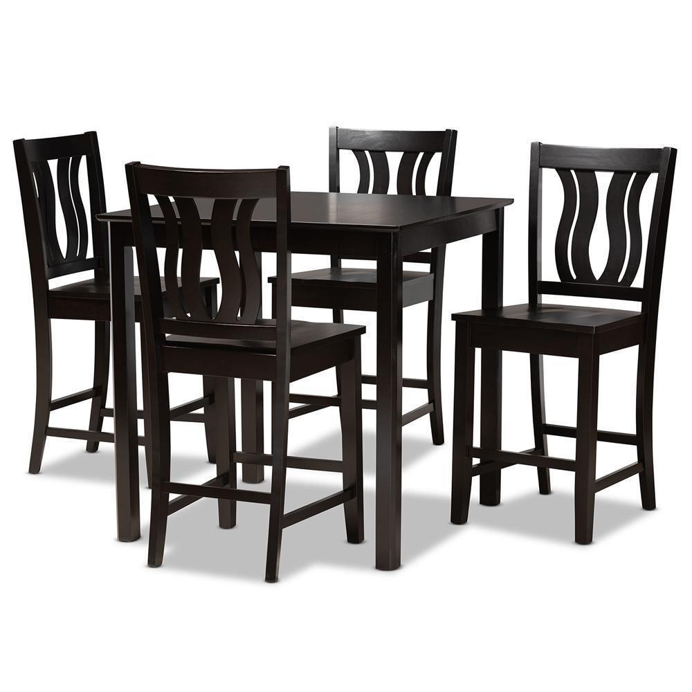 Fenton Modern and Contemporary Transitional Dark Brown Finished Wood 5-Piece Pub Set FredCo
