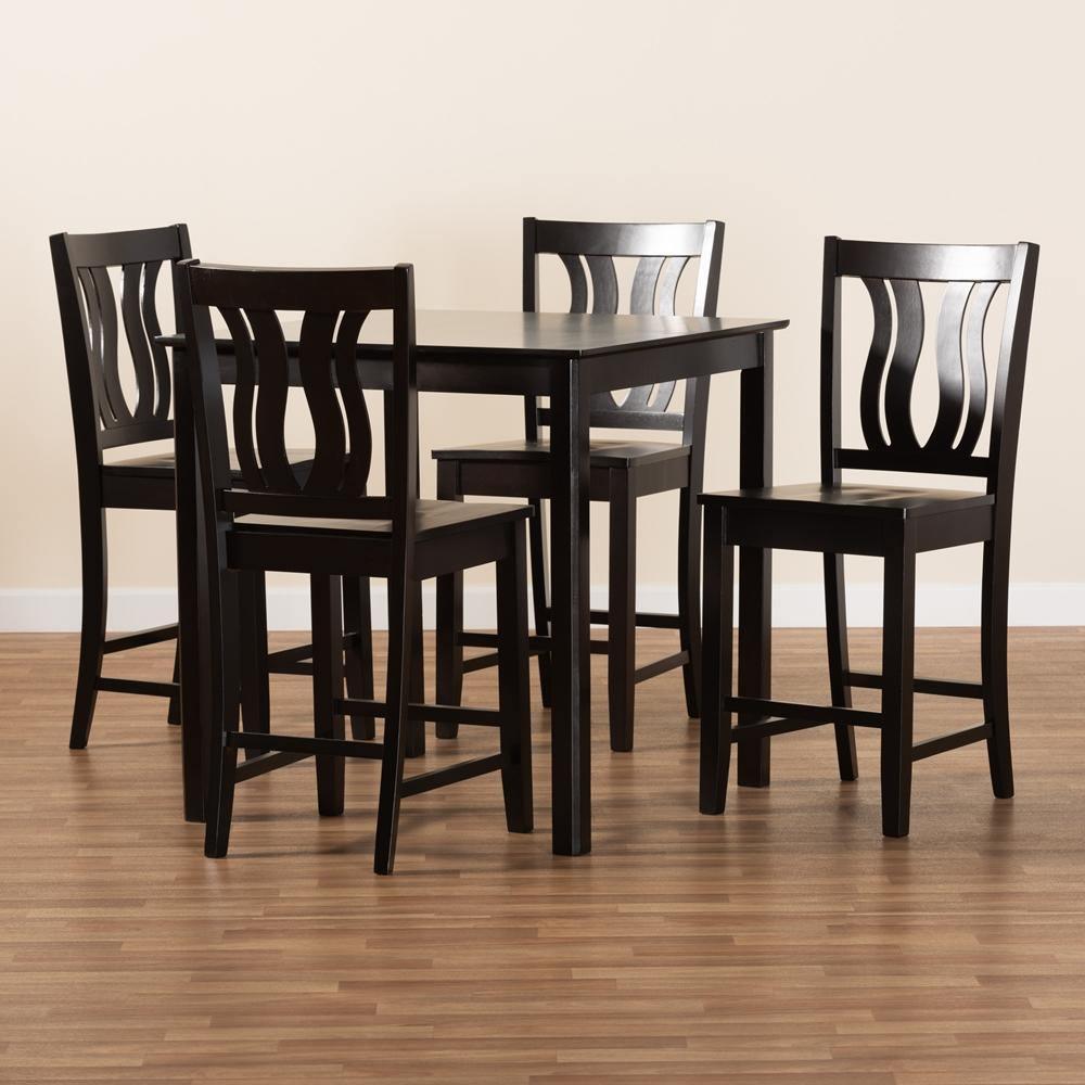 Fenton Modern and Contemporary Transitional Dark Brown Finished Wood 5-Piece Pub Set FredCo